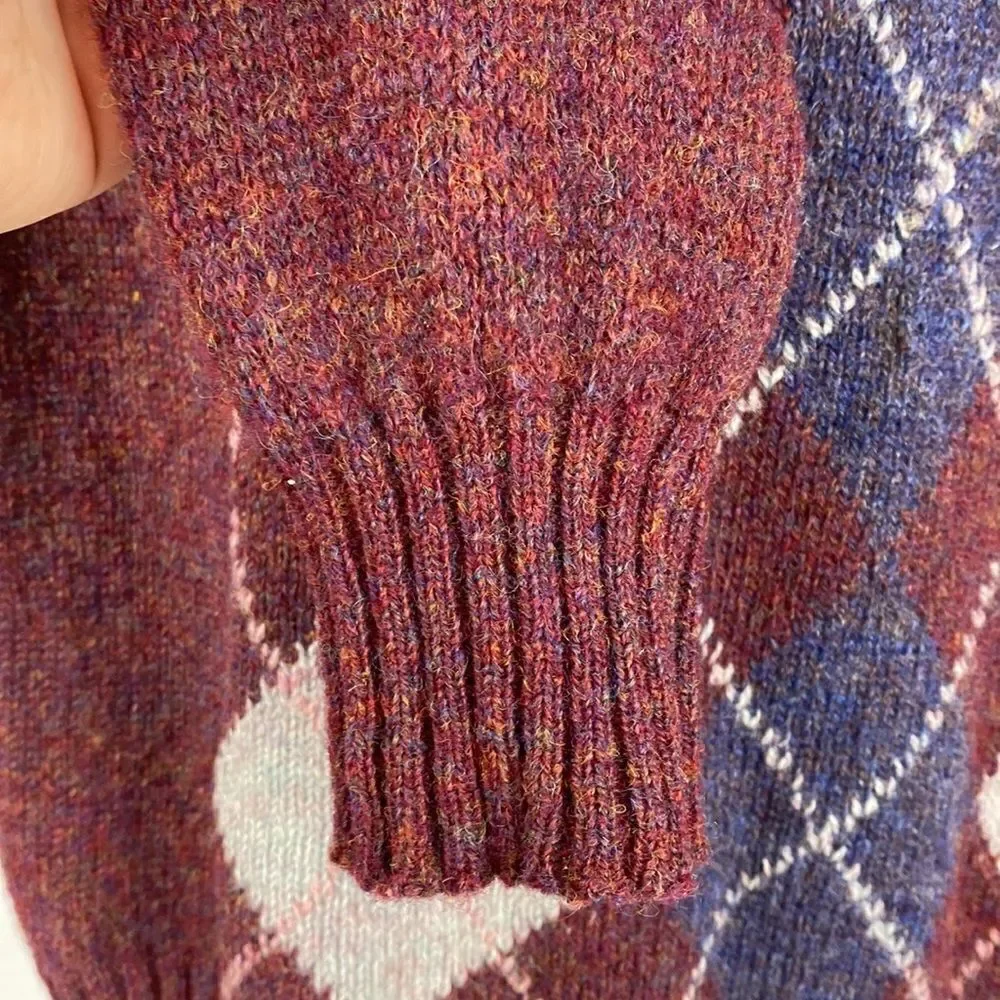 Attaché Shetland Burgundy Wool Argyle Pullover Sweater, size XL